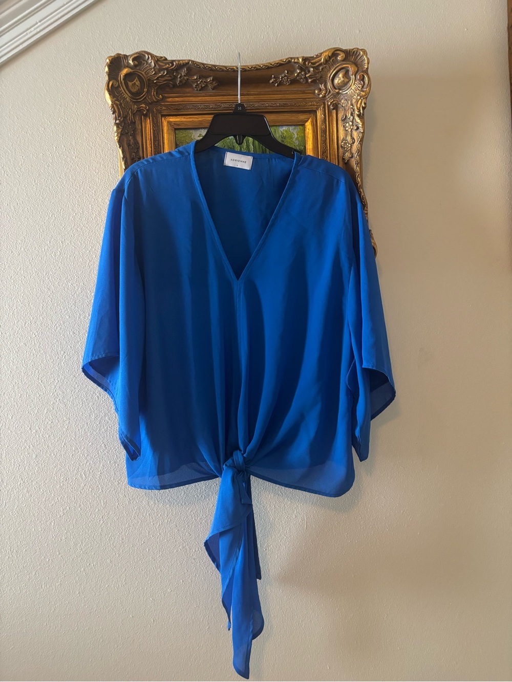 Adrienne Blue Tie-Front V-Neck Blouse